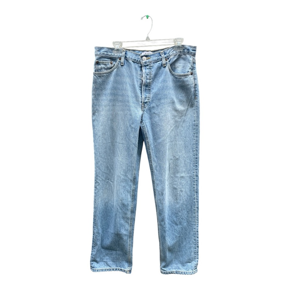 RE DONE High Rise Straight Leg Jeans Frayed Hem Button Fly Indigo Size 28
